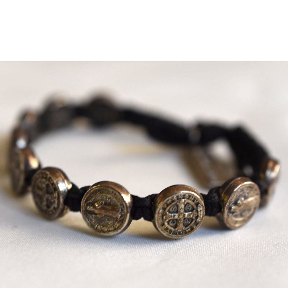Timeless St Benedict Medals Woven Into A Black Adj. Cord Blessed Charm Bracelet